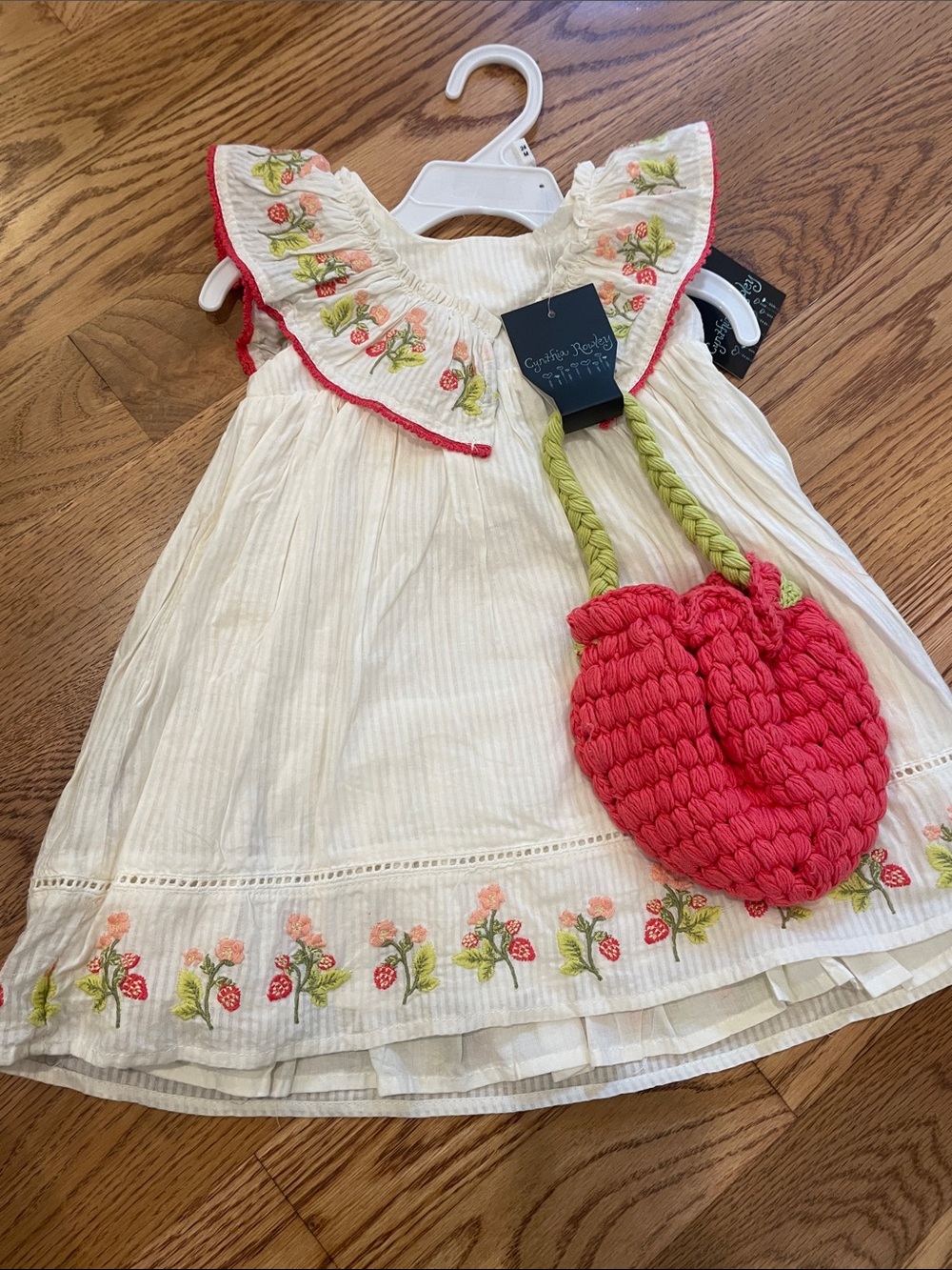 Cynthia Rowley Cream Dress with Pink Strawberry Bag